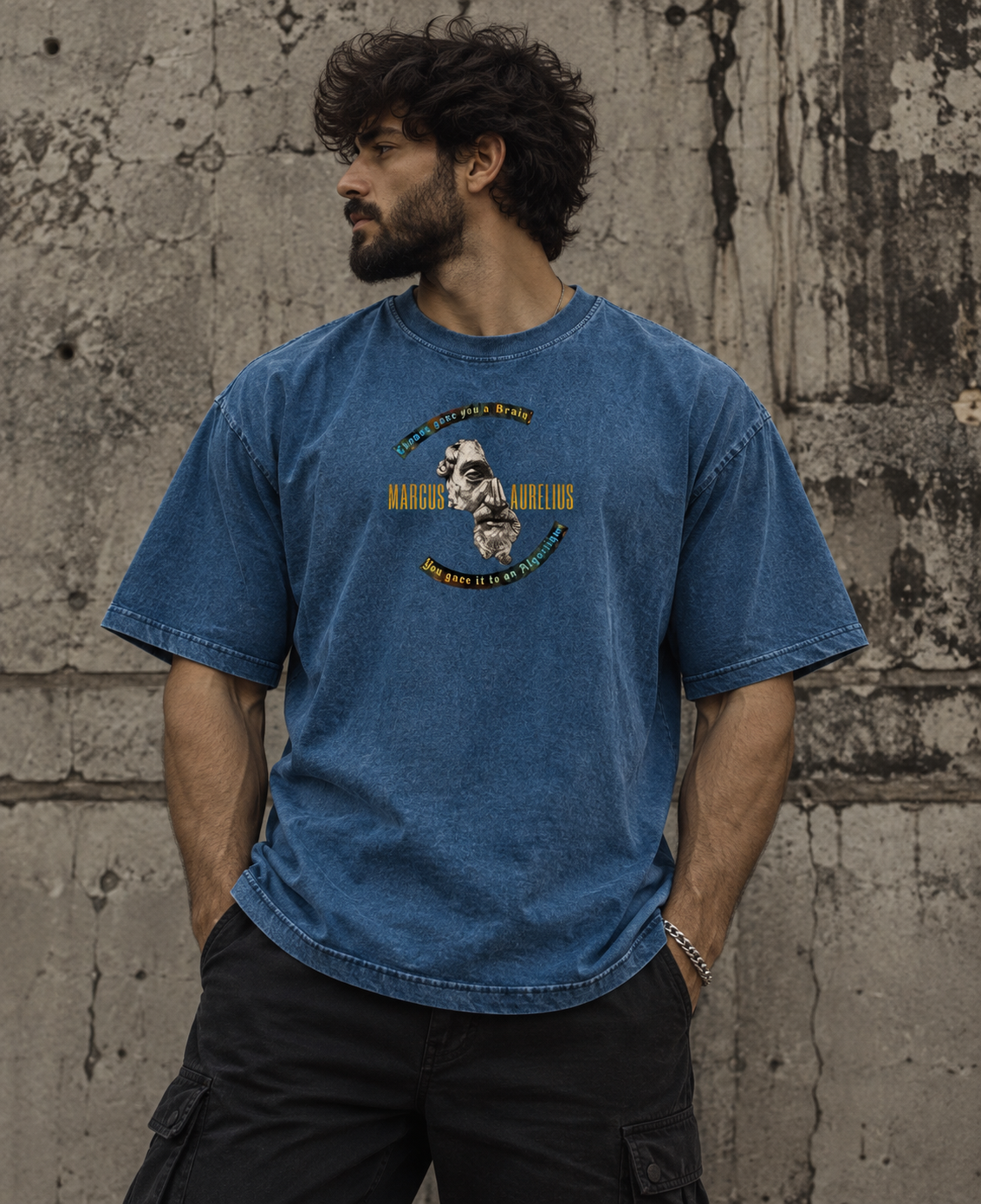 THE STOIC EMPEROR- Denim Wash Oversized Tshirt