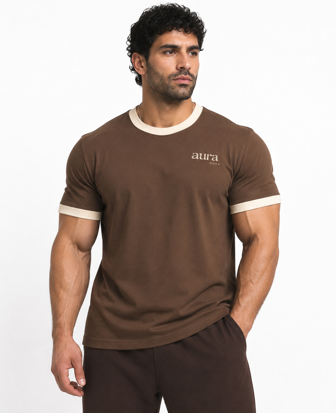 aura999+ Signature Ringer Tee — Mousse & Cream