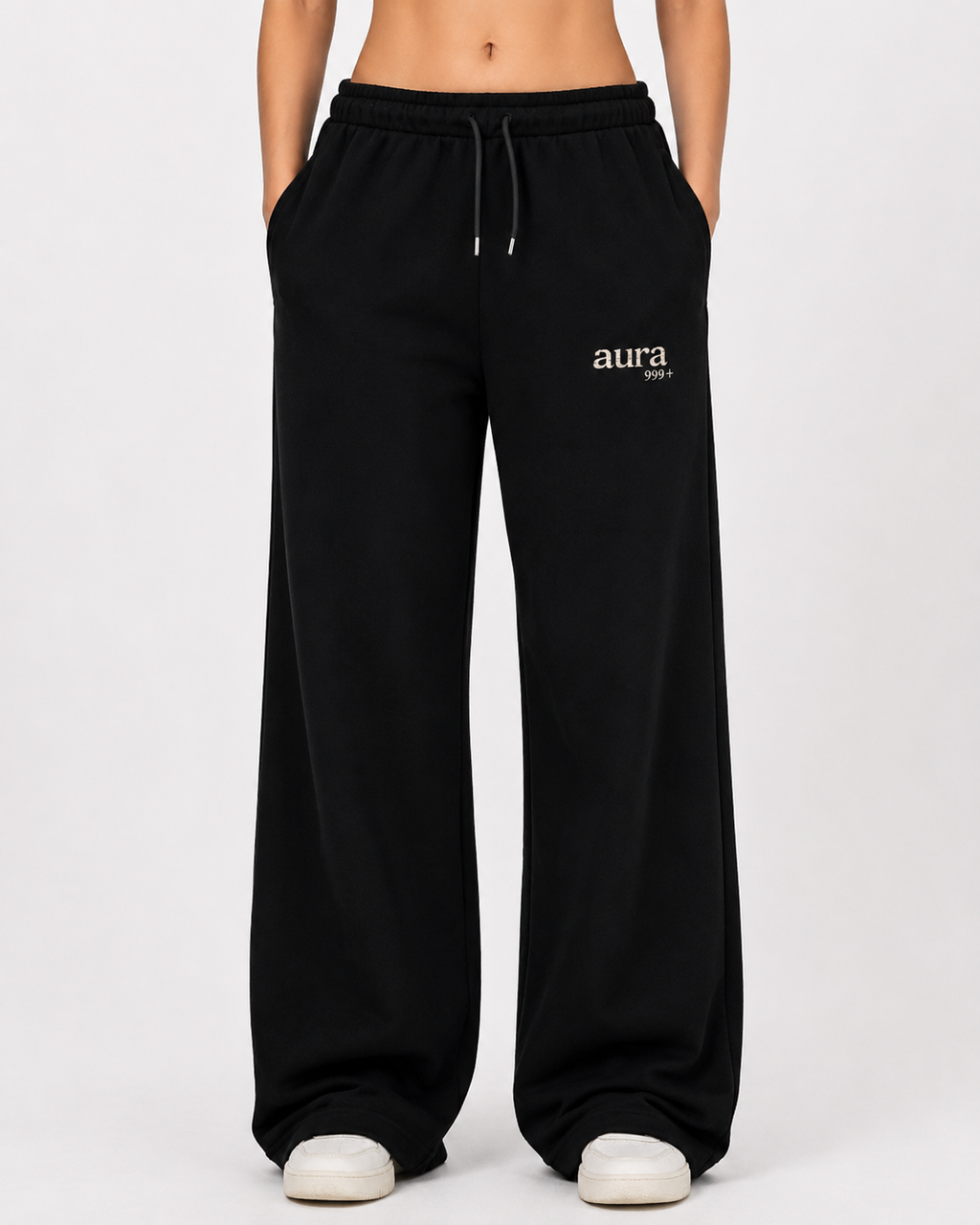 aura999+- ESSENTIAL COTTON JOGGERS BLACK