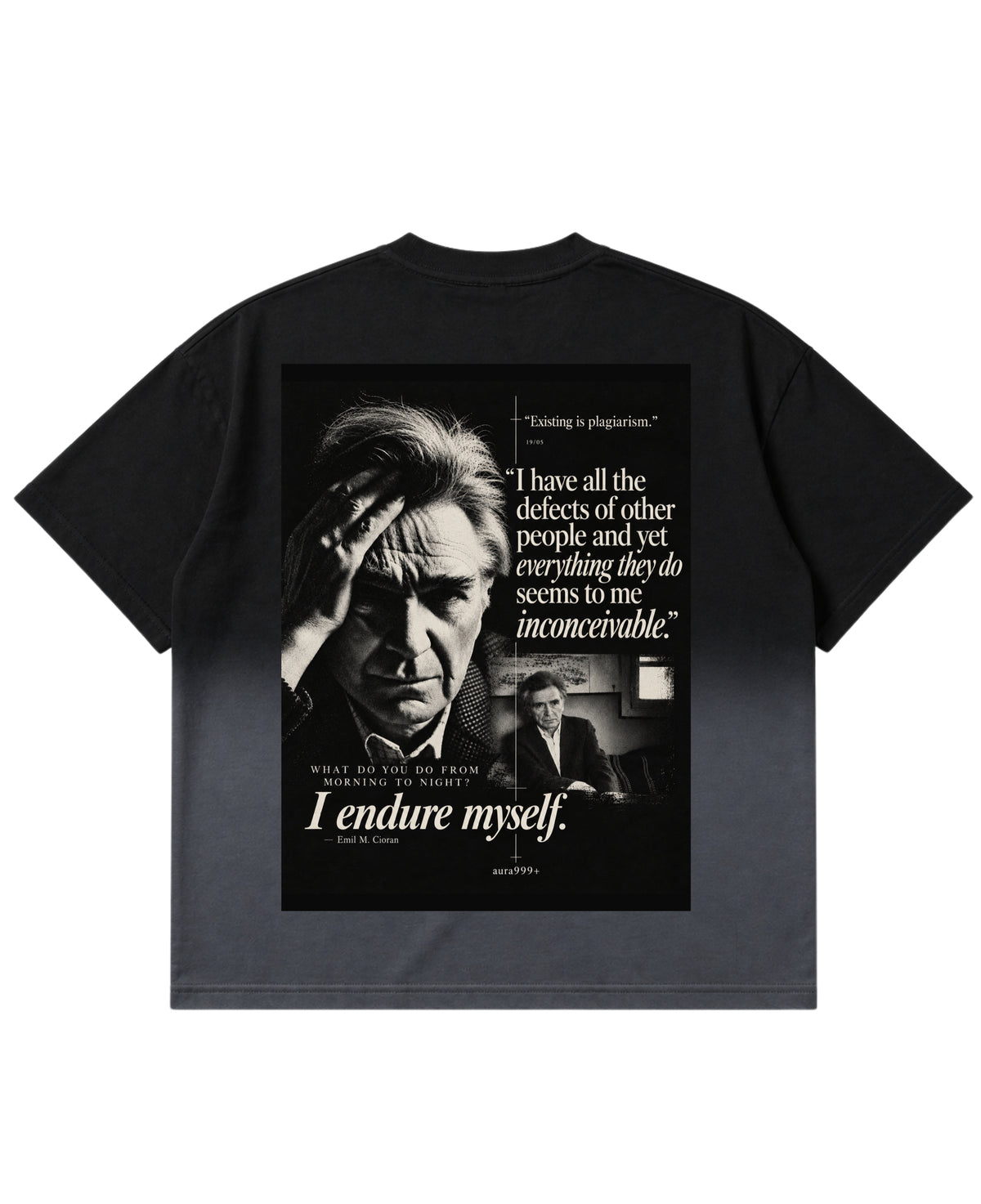 Black Ombré Wash Boxy Fit T-shirt Back Design