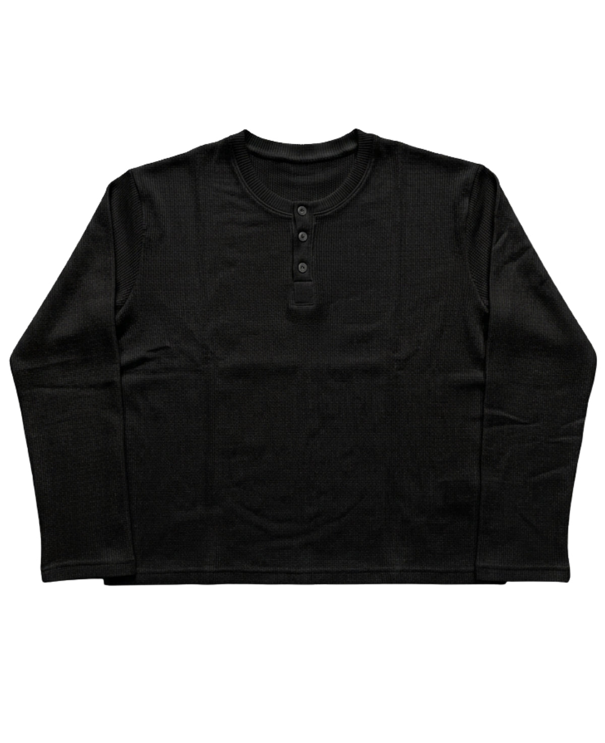 Black Henley waffle knit Front Design